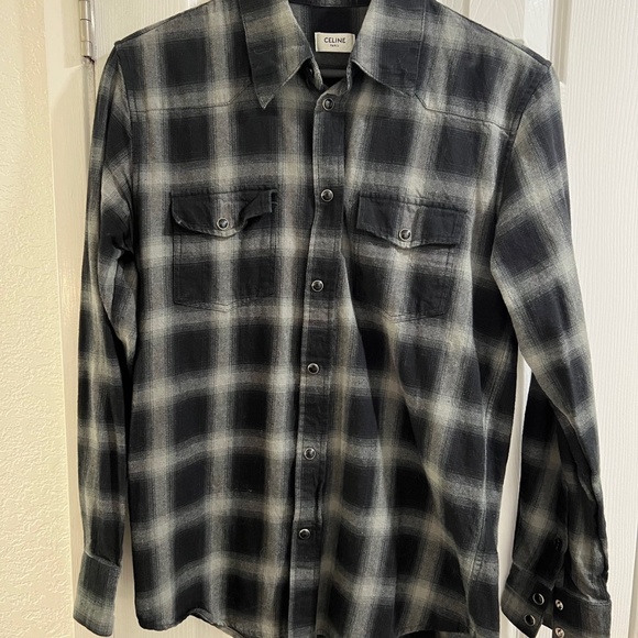 Celine western black/gray plaid shirt - Picture 1 of 4